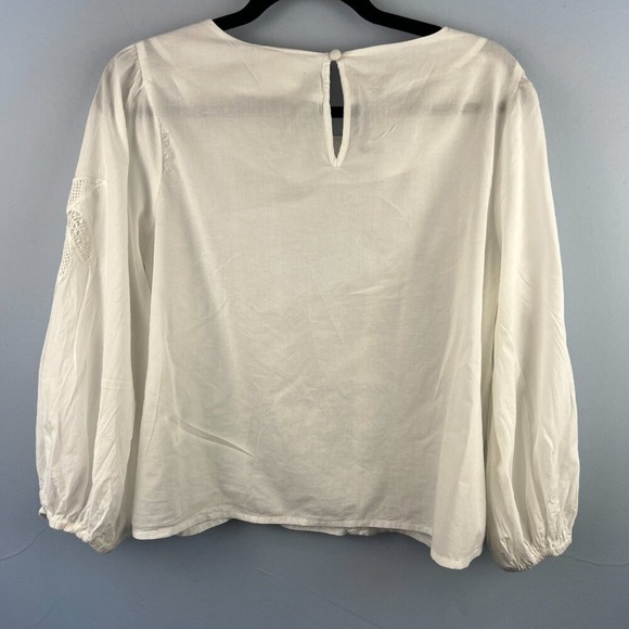 Farm Rio x Anthropologie White Cotton Puff Sleeve Scoop Neck Lace Top Size M - Picture 13 of 13